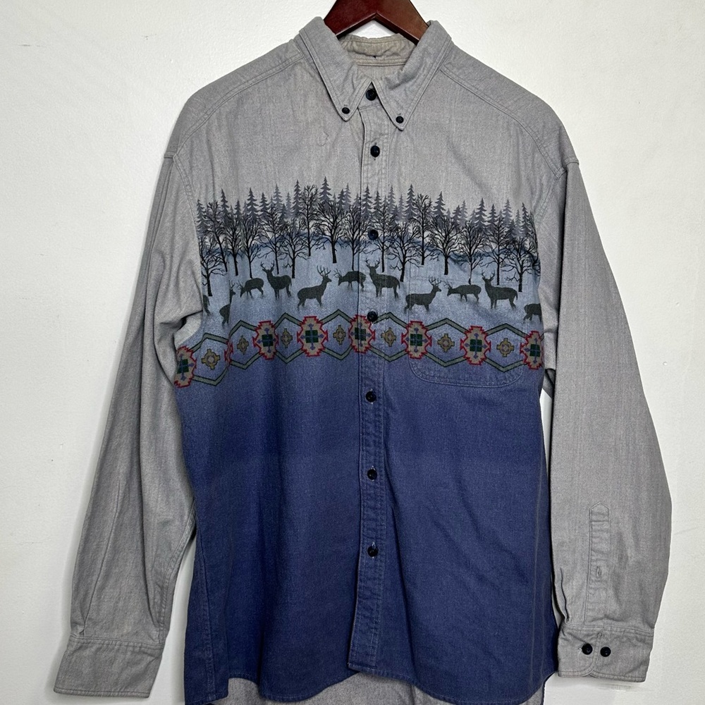 Cabela's Gray and Blue Casual Button Down Shirt